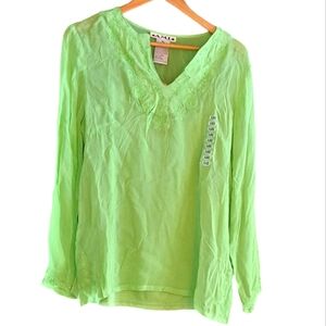 AMI Green Sheer Embroidered Top NWT